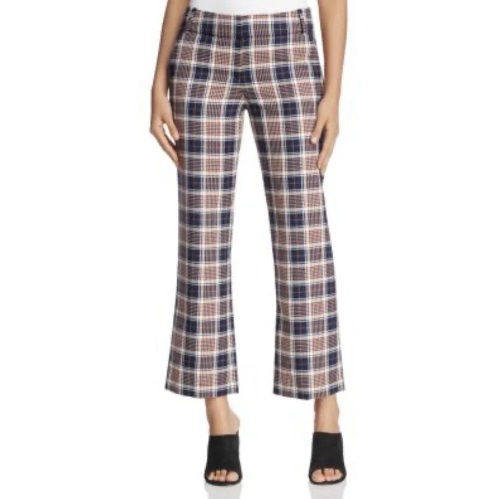 Tory Burch Women's Size 2 Garrett Tartan Plaid Crop Flare Pants Belt Loops